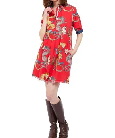 Dizzy-Lizzie Chatham Dress In Red Ground Dragon Print