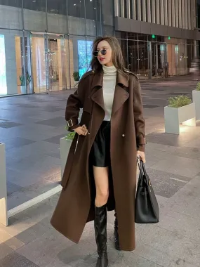 Double-sided cashmere coat women's mid-length 2023 autumn and winter new style loose high-end Hepburn style woolen coat