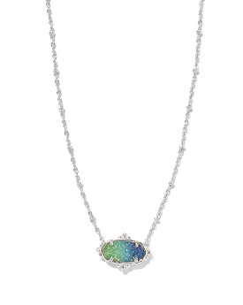 Elisa Silver Petal Framed Short Pendant Necklace in Aqua Ombre Drusy