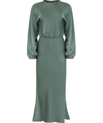 Ellie Makir Women's Green Balloon Sleeve Maxi Dress