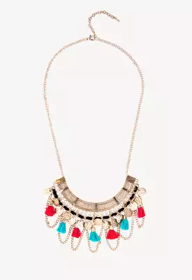 Fan Shape Tassel And Chain Necklace