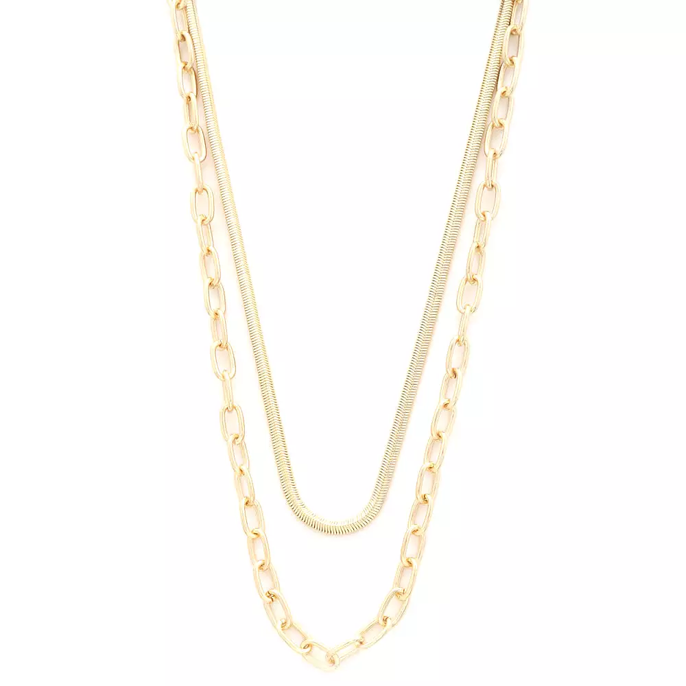 Flat Snake Oval Link Layered Necklace