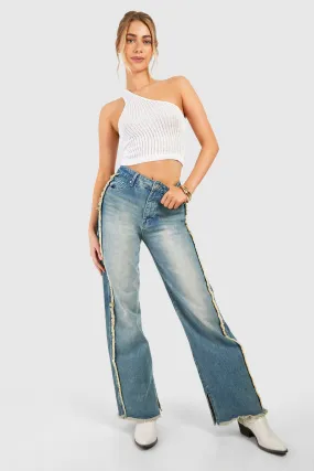 Fray Seam And Hem Detail Wide Leg Jeans