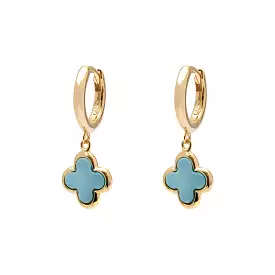 Gam Clover Turquoise Gold Hoop Earring