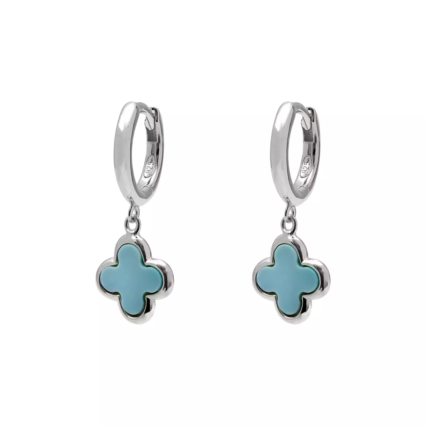 Gam Clover Turquoise Silver Hoop Earring