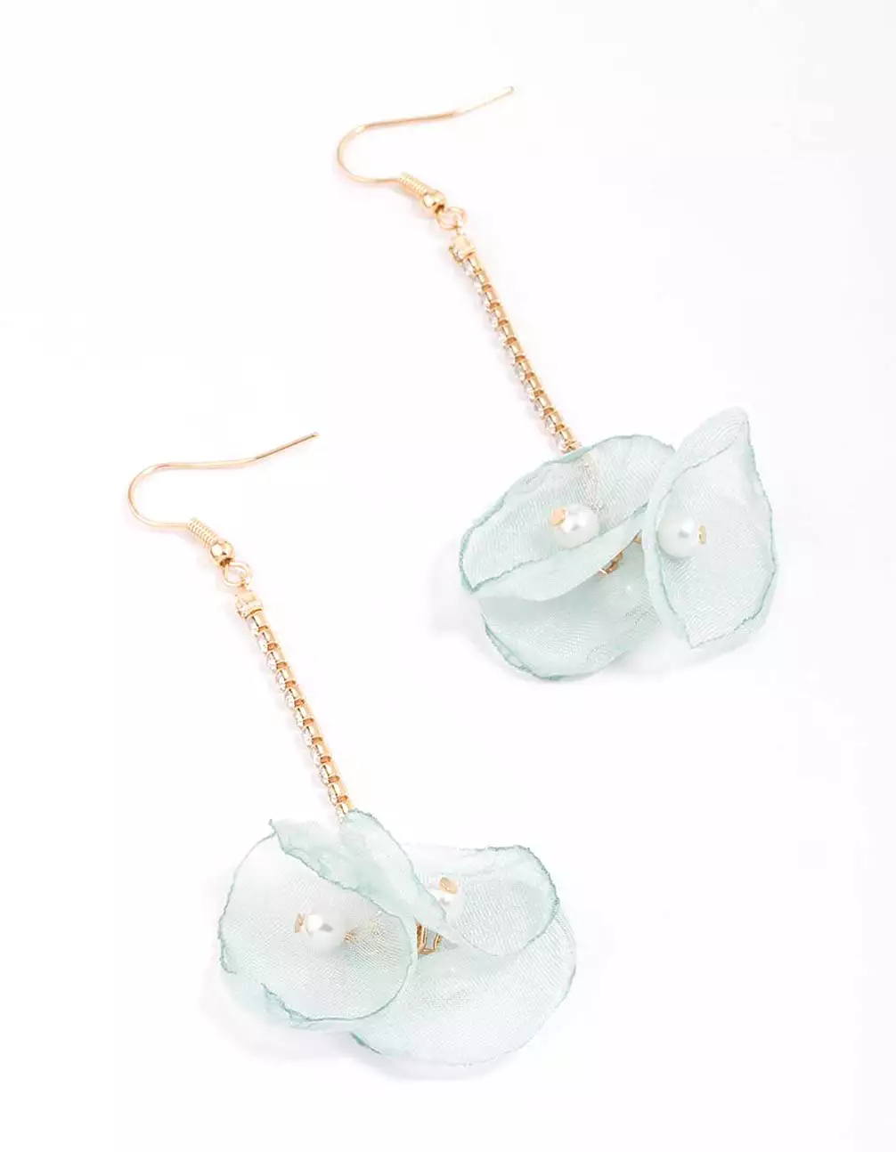 Gold & Blue Cupchain Flower Pearl Drop Earrings