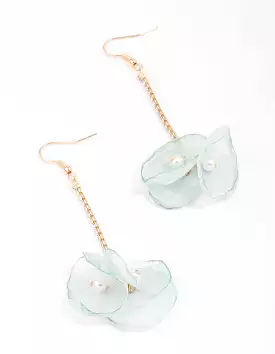 Gold & Blue Cupchain Flower Pearl Drop Earrings