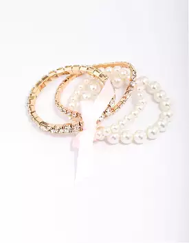 Gold & Pearl Beaded Bow Bracelet 4-Pack