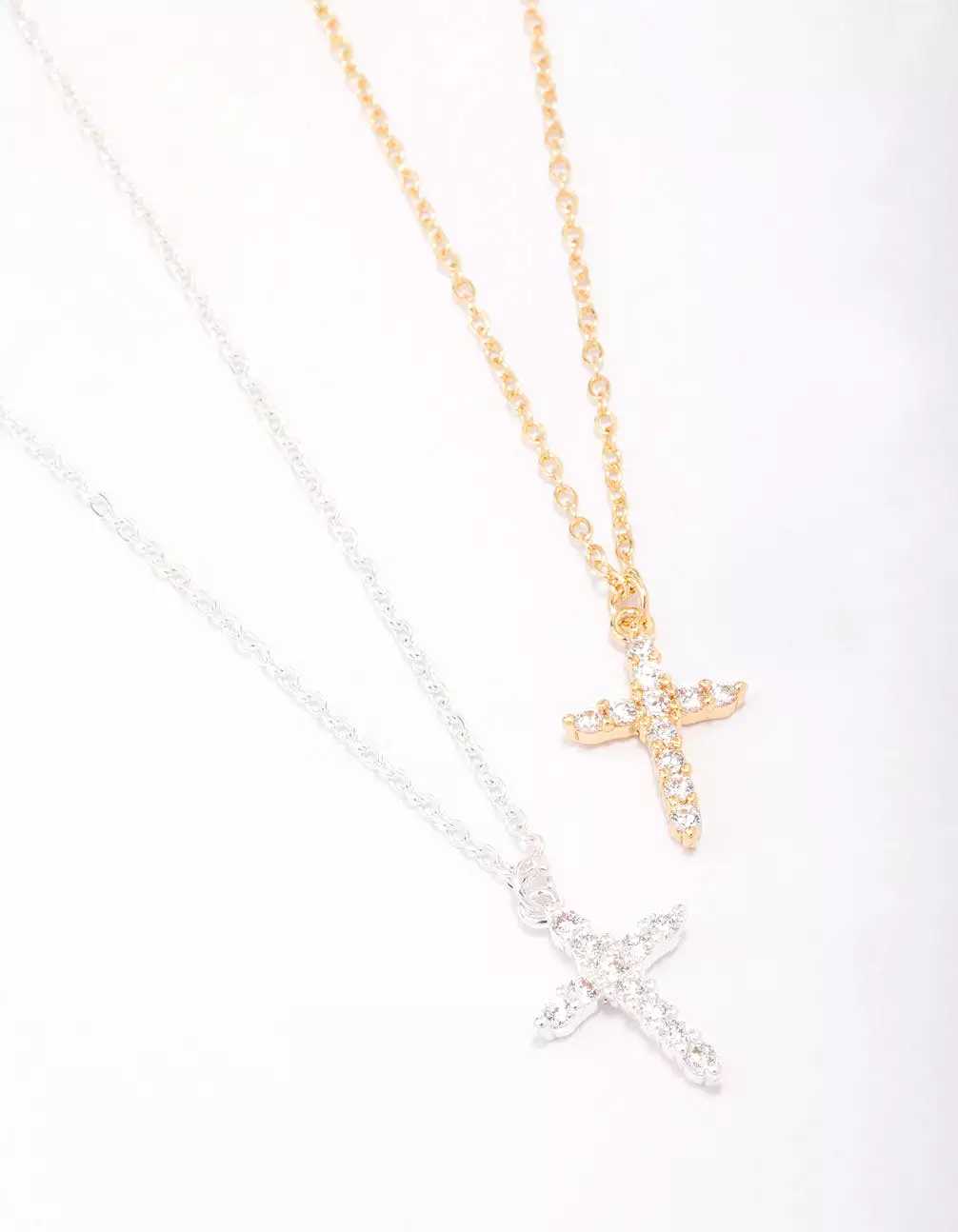 Gold & Silver Plated Cross Cubic Zirconia Pendant Necklace