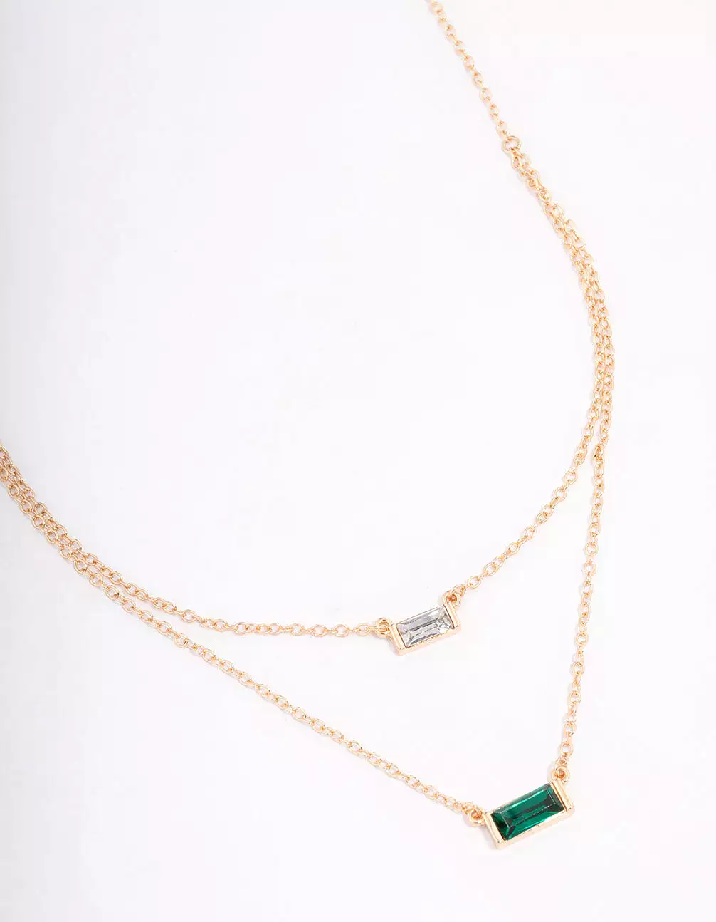 Gold Baguette Stone Double Short Necklace