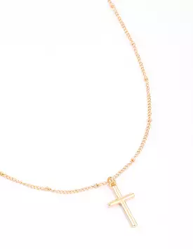 Gold Classic Cross Ball Chain Necklace