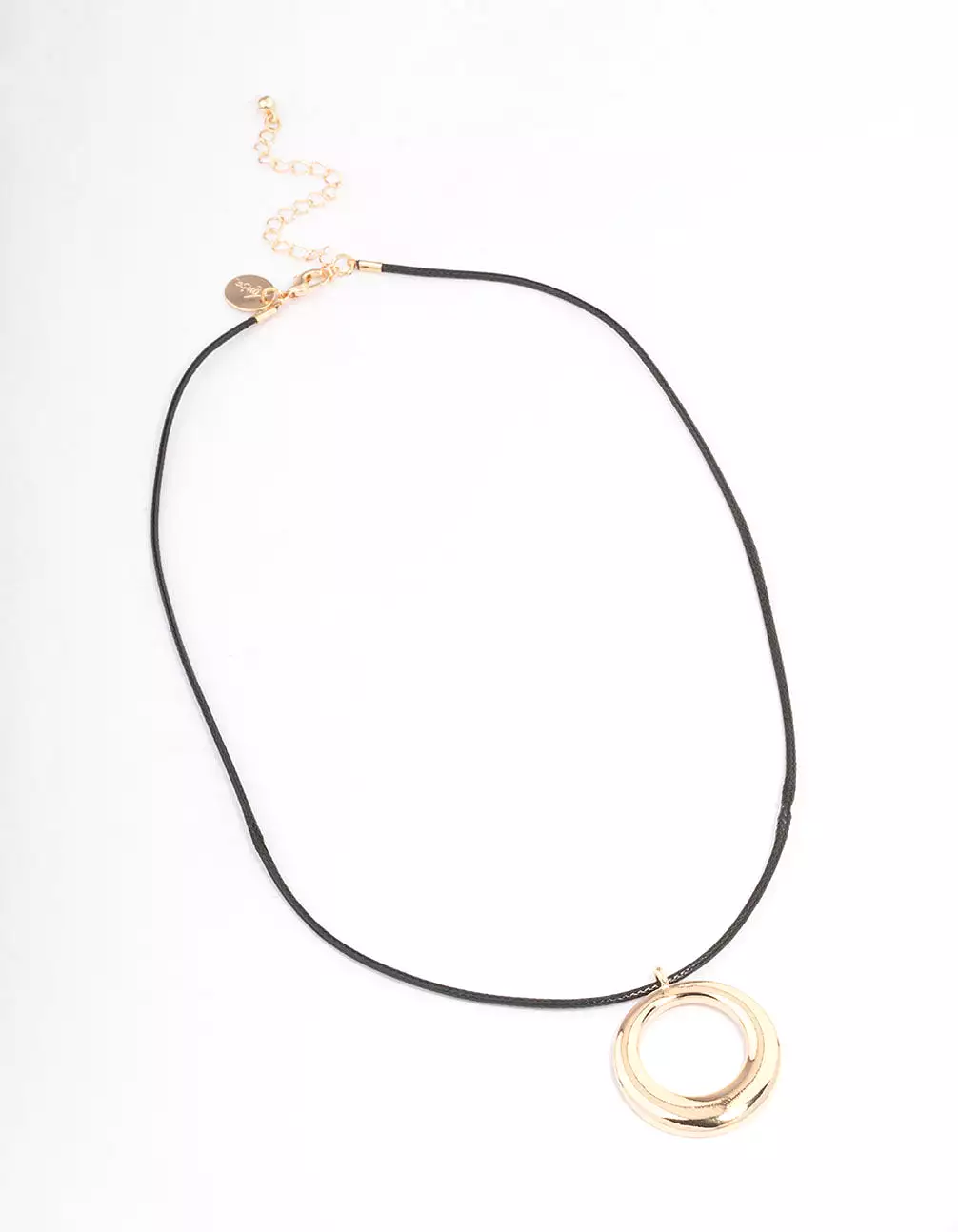 Gold Cord Metal Circle Short Necklace