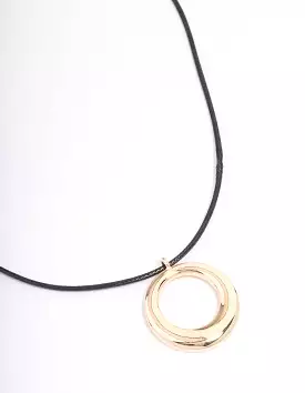 Gold Cord Metal Circle Short Necklace