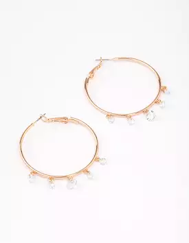 Gold Cubic Zirconia Dangle Hoop Earrings