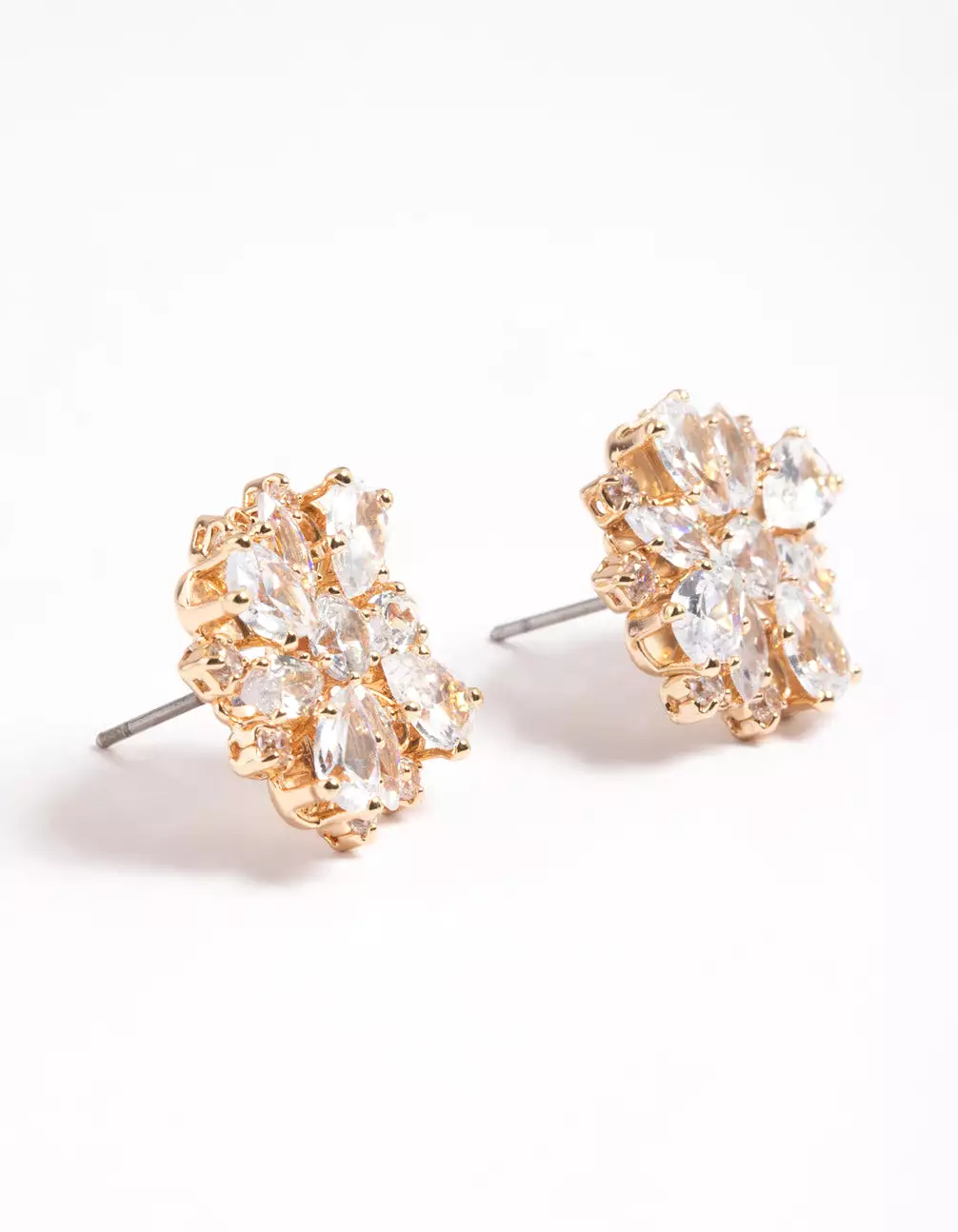 Gold Cubic Zirconia Flower Stud Earrings