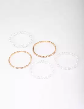 Gold Diamante & Pearl Mixed Bracelet 5-Pack