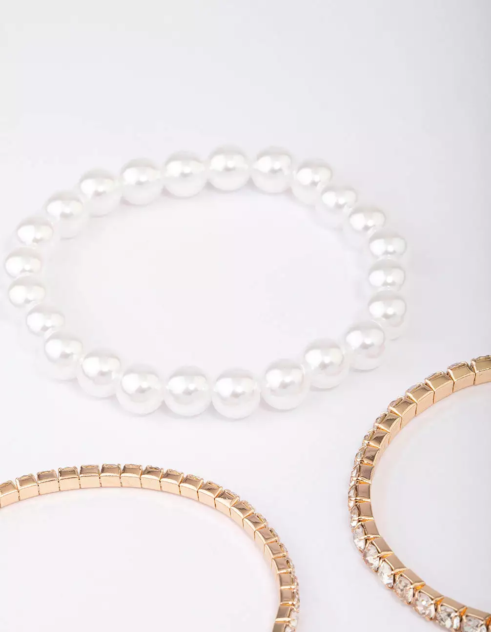 Gold Diamante & Pearl Mixed Bracelet 5-Pack