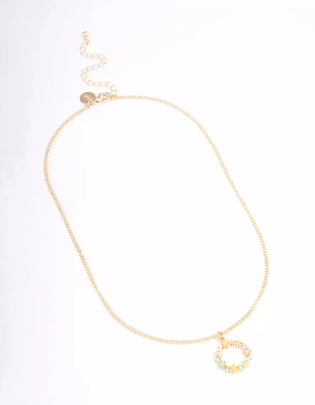 Gold Diamante Flower Circle Short Necklace