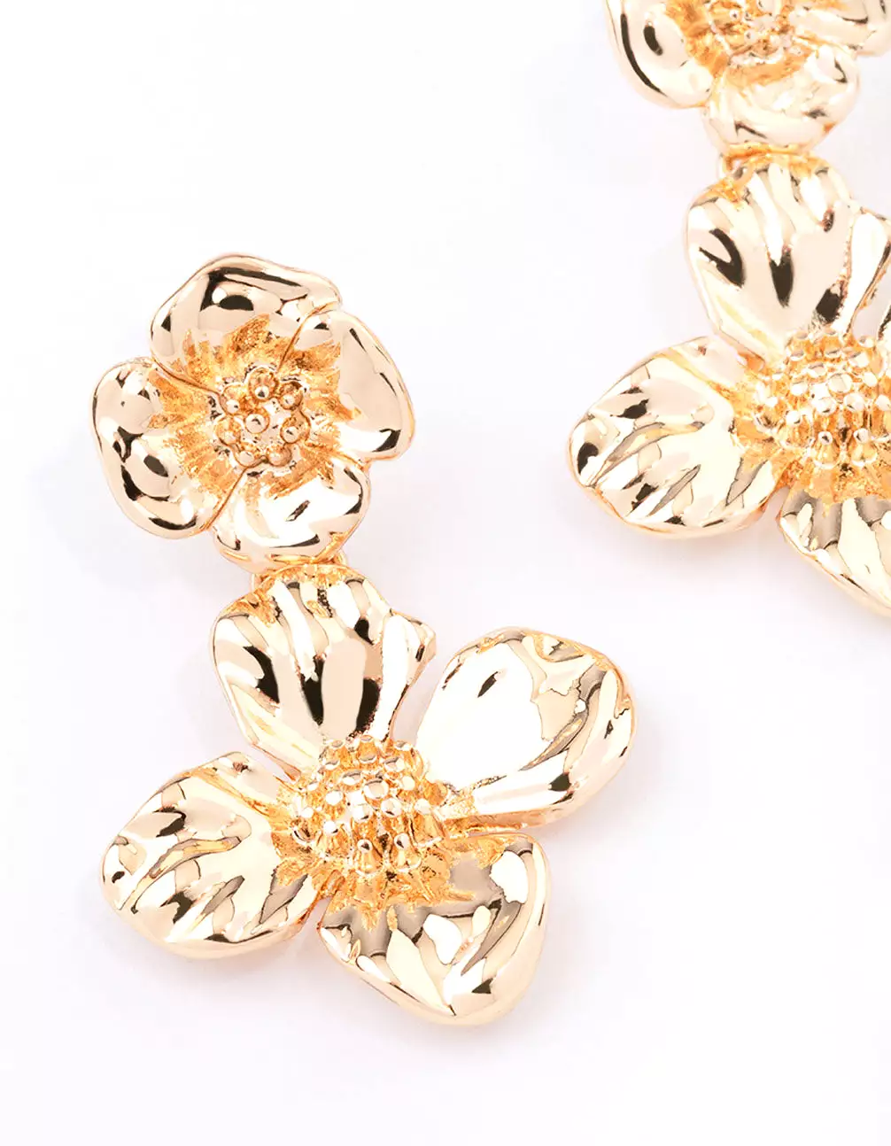 Gold Flat Flower Drop Earrings