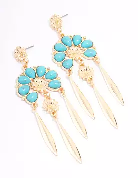 Gold Flower Tassel Drop Earrings