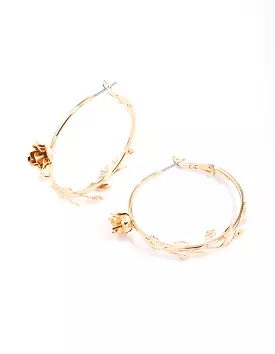 Gold Flower Vine Hoop Earrings