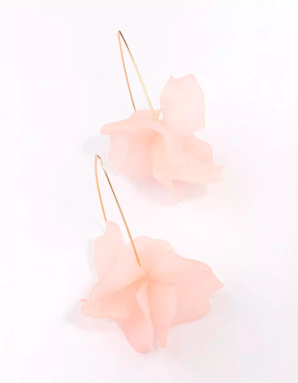 Gold Frosted Pink Flower Drop Earrings