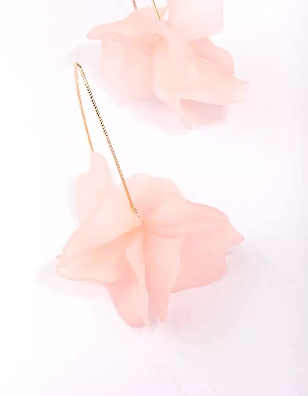 Gold Frosted Pink Flower Drop Earrings