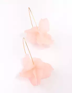 Gold Frosted Pink Flower Drop Earrings