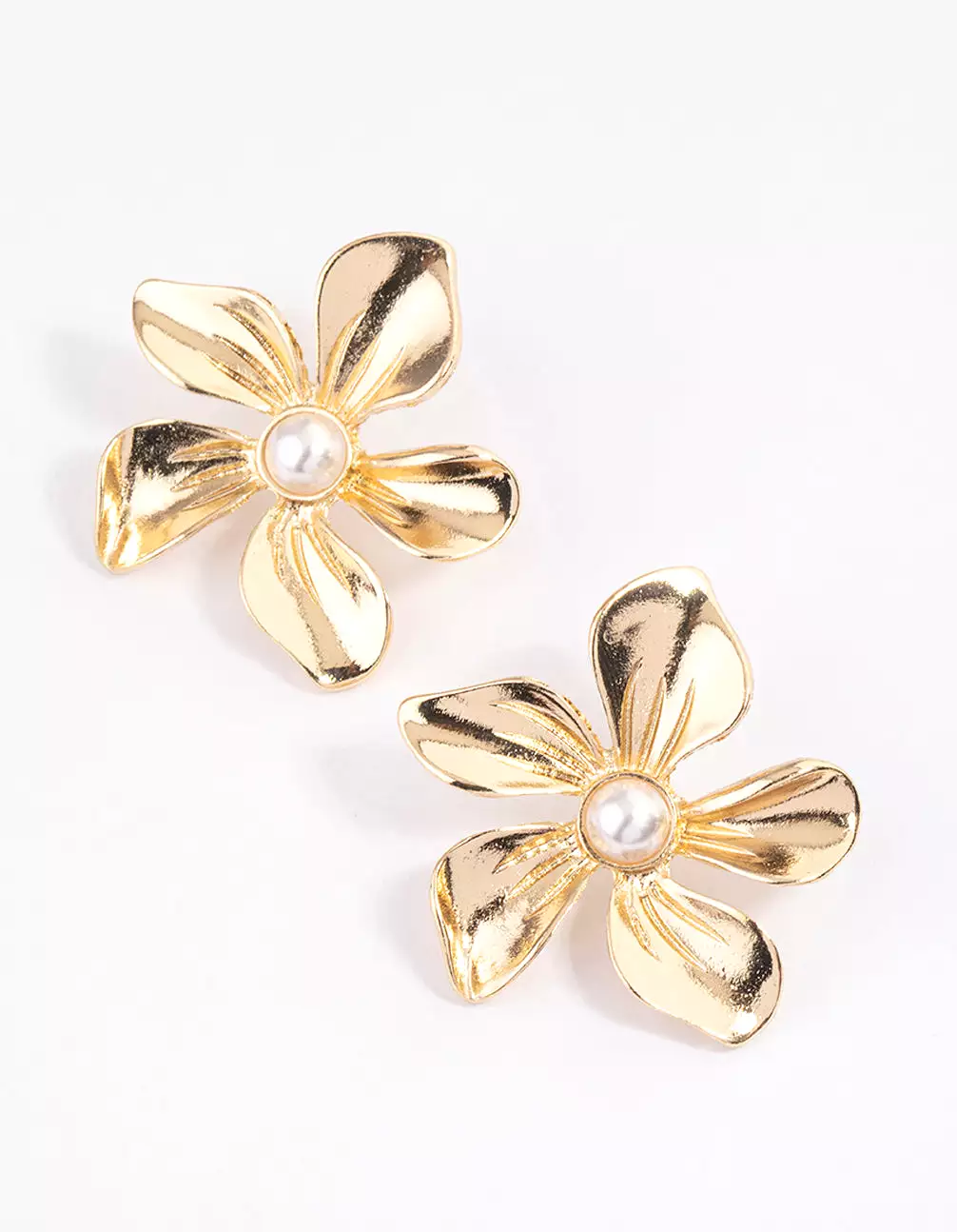 Gold Large Basic Flower Stud Earrings