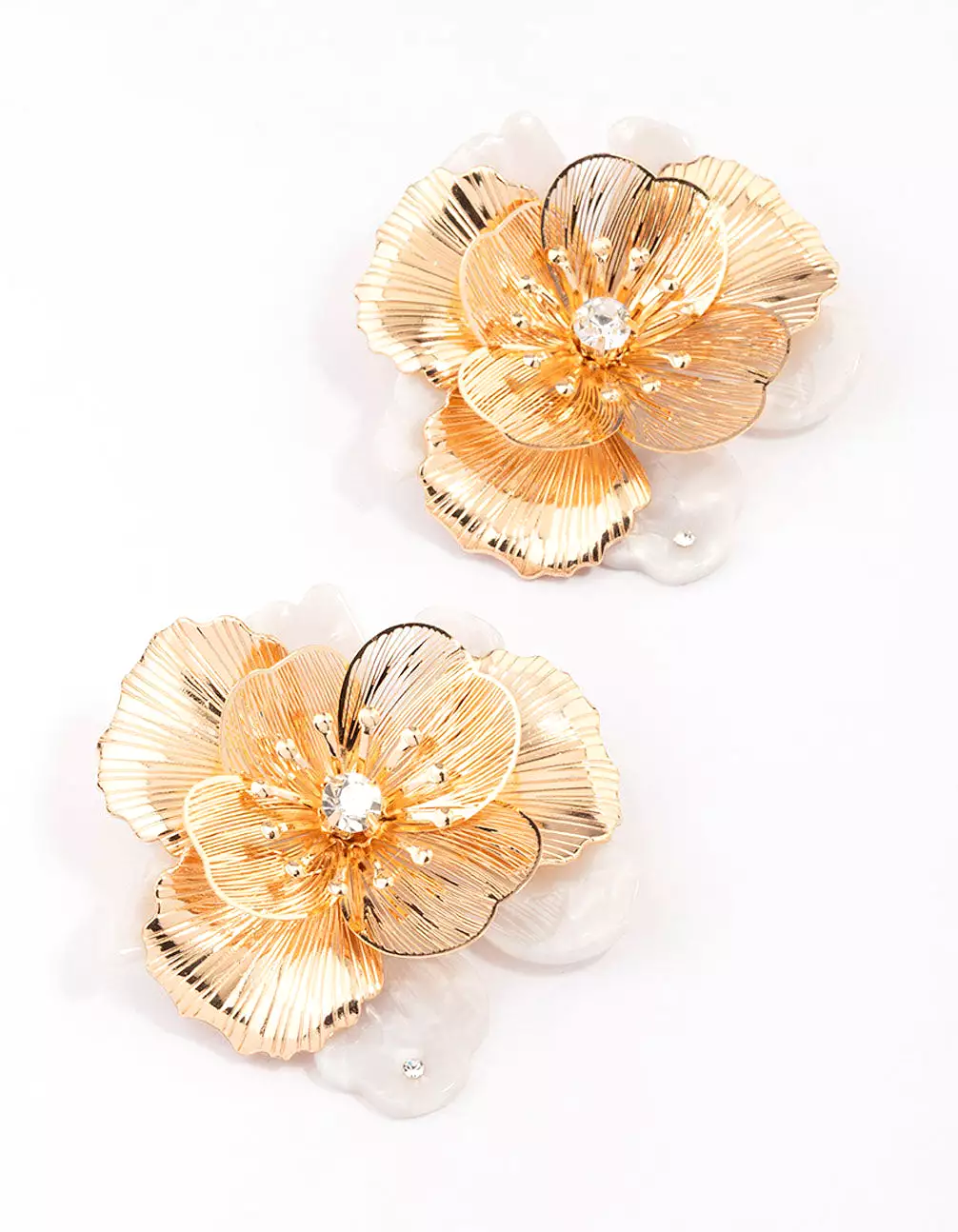 Gold Large Flower Statement Stud Earrings