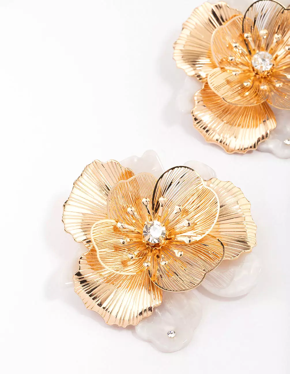 Gold Large Flower Statement Stud Earrings