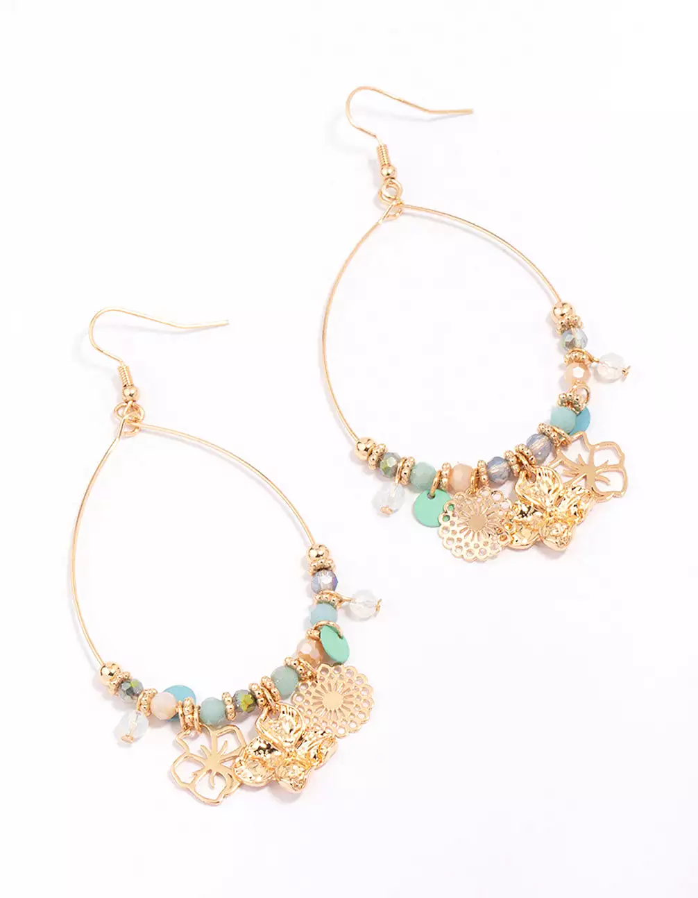 Gold Mixed Flower Beaded Drop Earrings