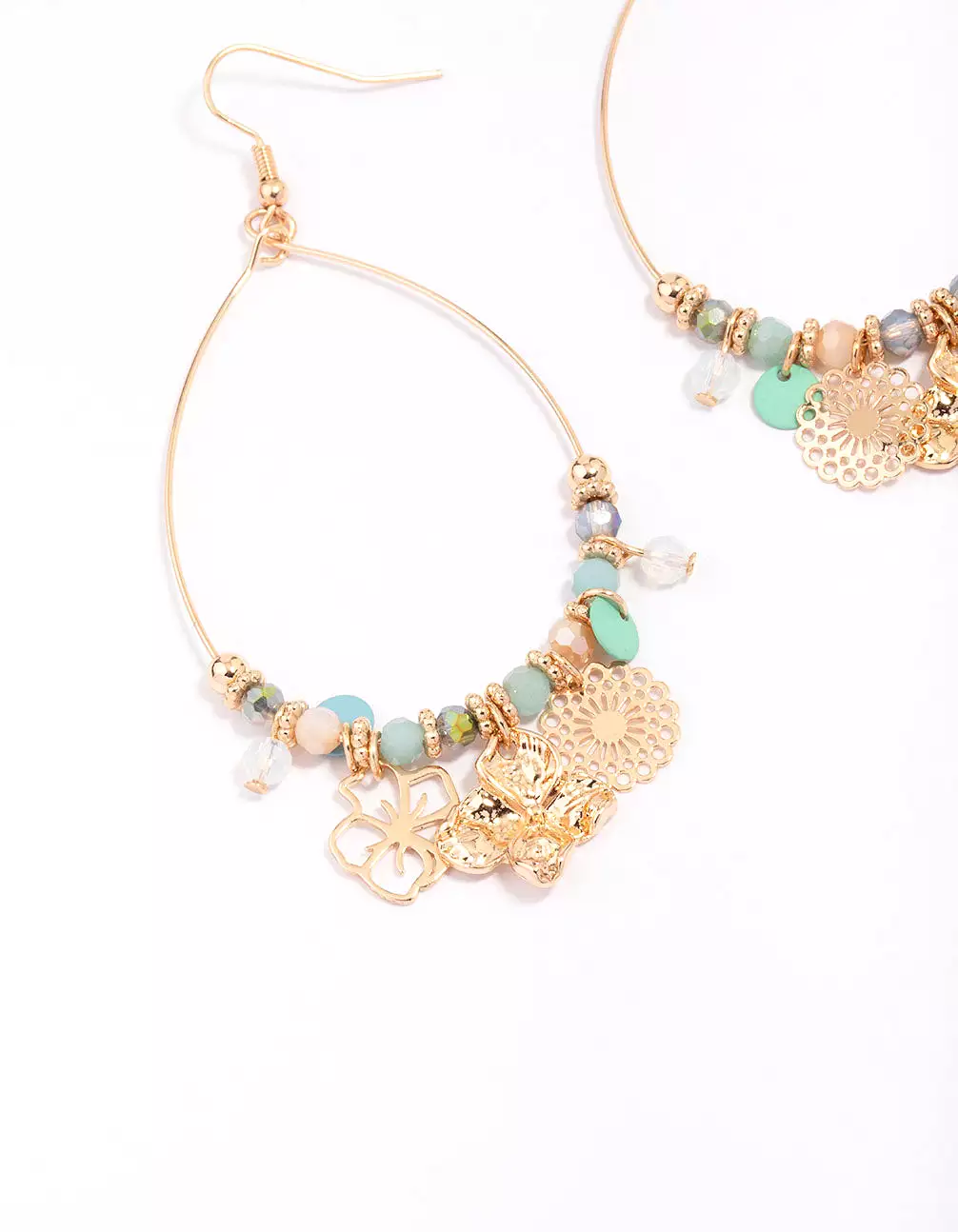 Gold Mixed Flower Beaded Drop Earrings