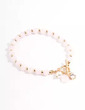 Gold Pearl & Diamante Beaded Bracelet