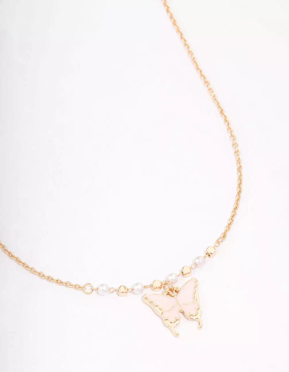 Gold Pearl Butterfly Short Necklace