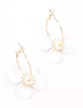 Gold Pearl Flower Hoop Earrings