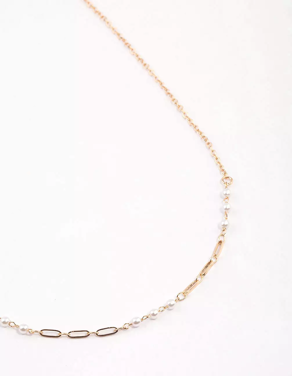 Gold Pearl Rectangle Link Chain Necklace & Polishing Set