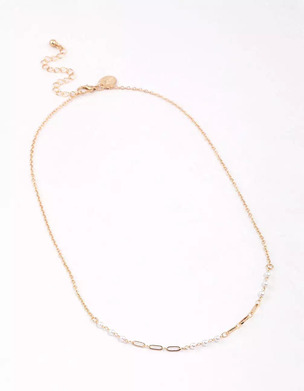 Gold Pearl Rectangle Link Chain Necklace & Polishing Set