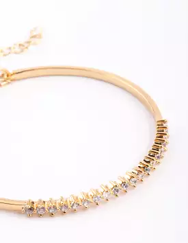 Gold Plated Baguette Bangle with Cubic Zirconia