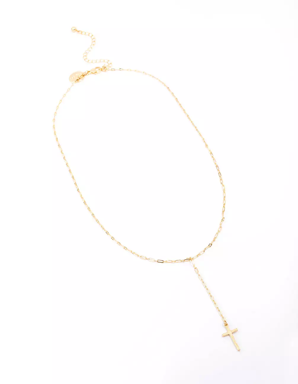 Gold Plated Cable Cross Lariat Necklace