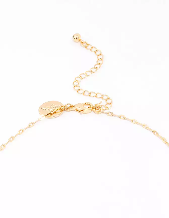 Gold Plated Cable Cross Lariat Necklace