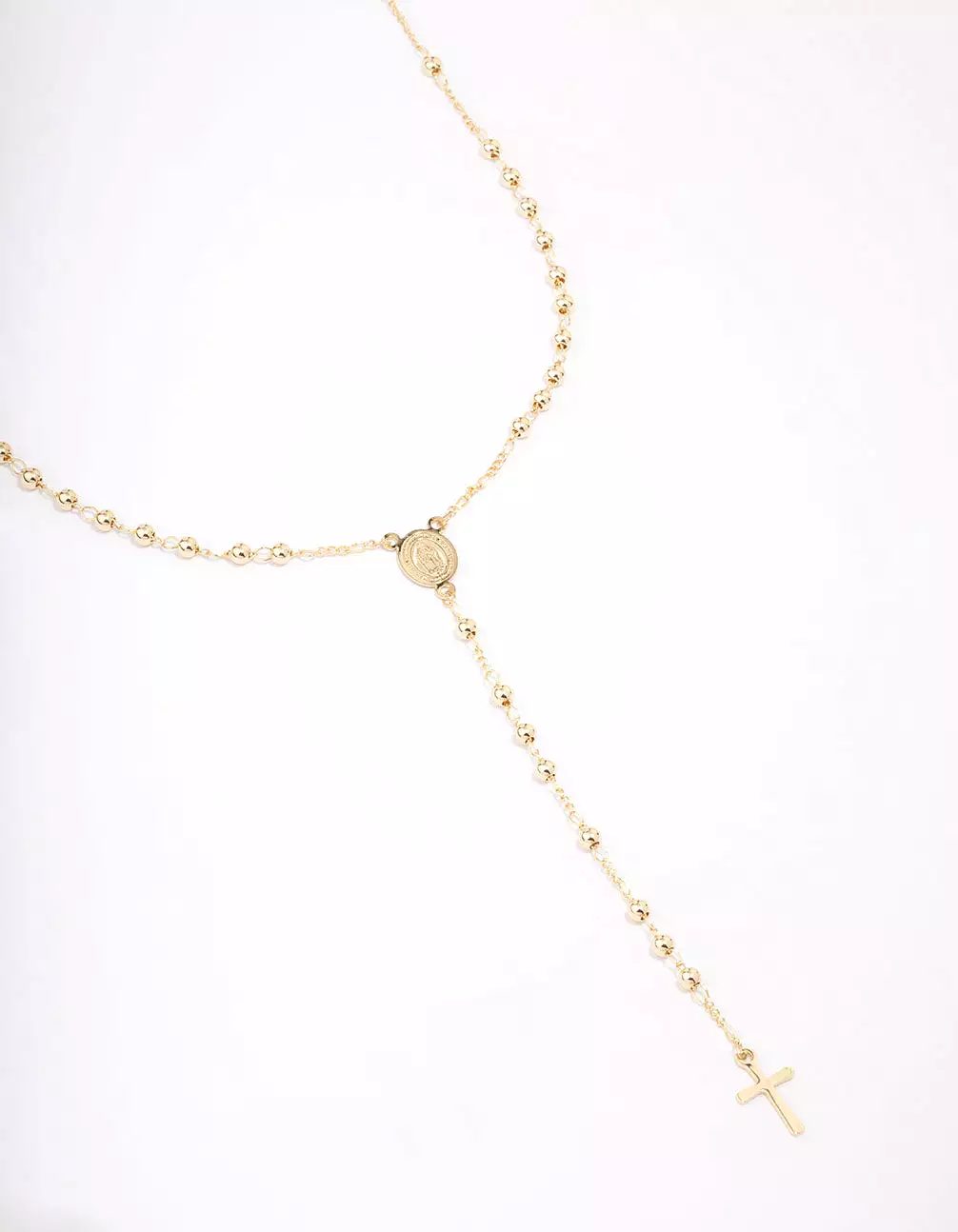 Gold Plated Coin & Cross Lariat Necklace