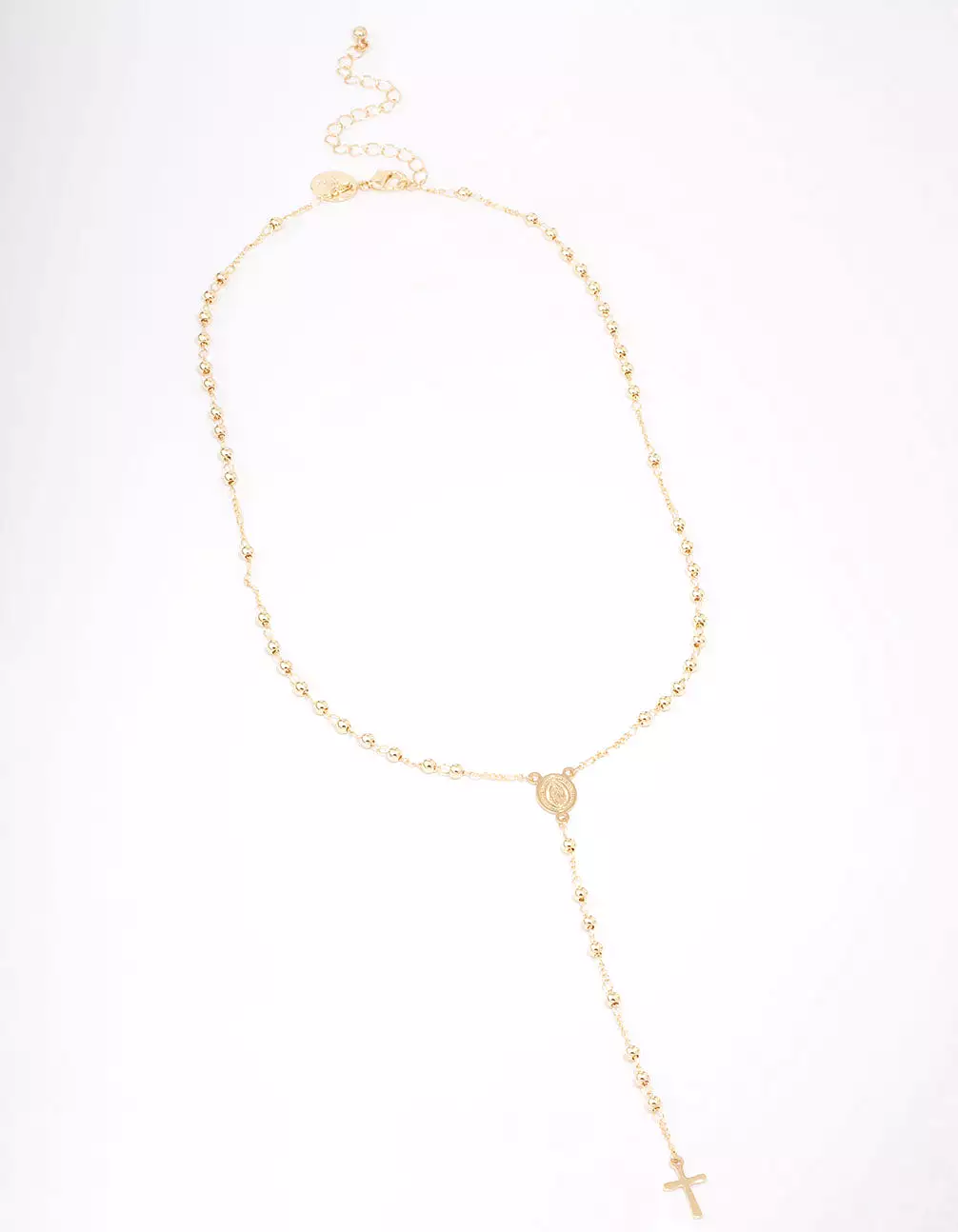 Gold Plated Coin & Cross Lariat Necklace