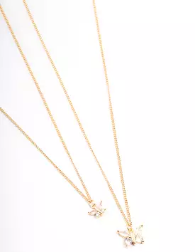 Gold Plated Cubic Zirconia Link Butterfly Necklace Pack