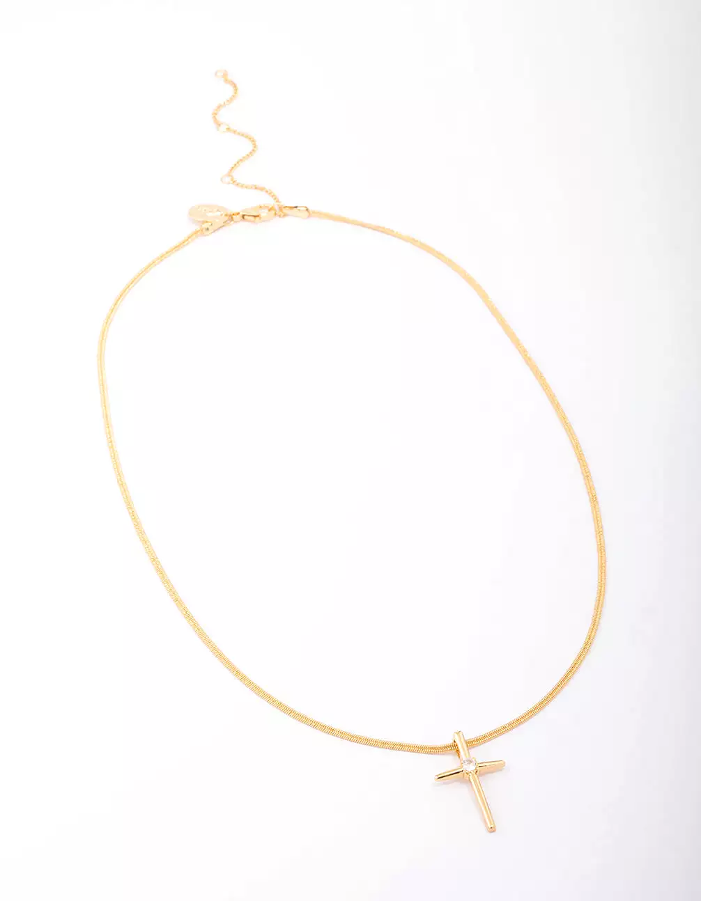 Gold Plated Cubic Zirconia Pointed Cross Pendant Necklace