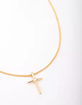 Gold Plated Cubic Zirconia Pointed Cross Pendant Necklace