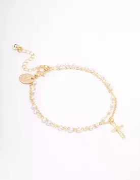 Gold Plated Diamante & Pearl Layered Bracelet