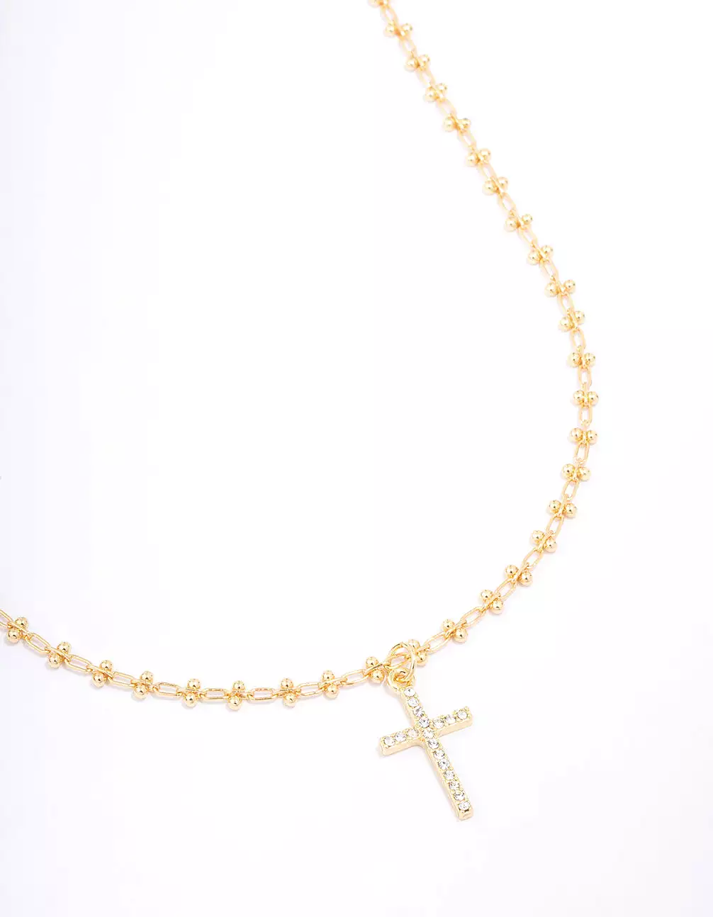 Gold Plated Diamante Cross Ball Link Pendant Necklace