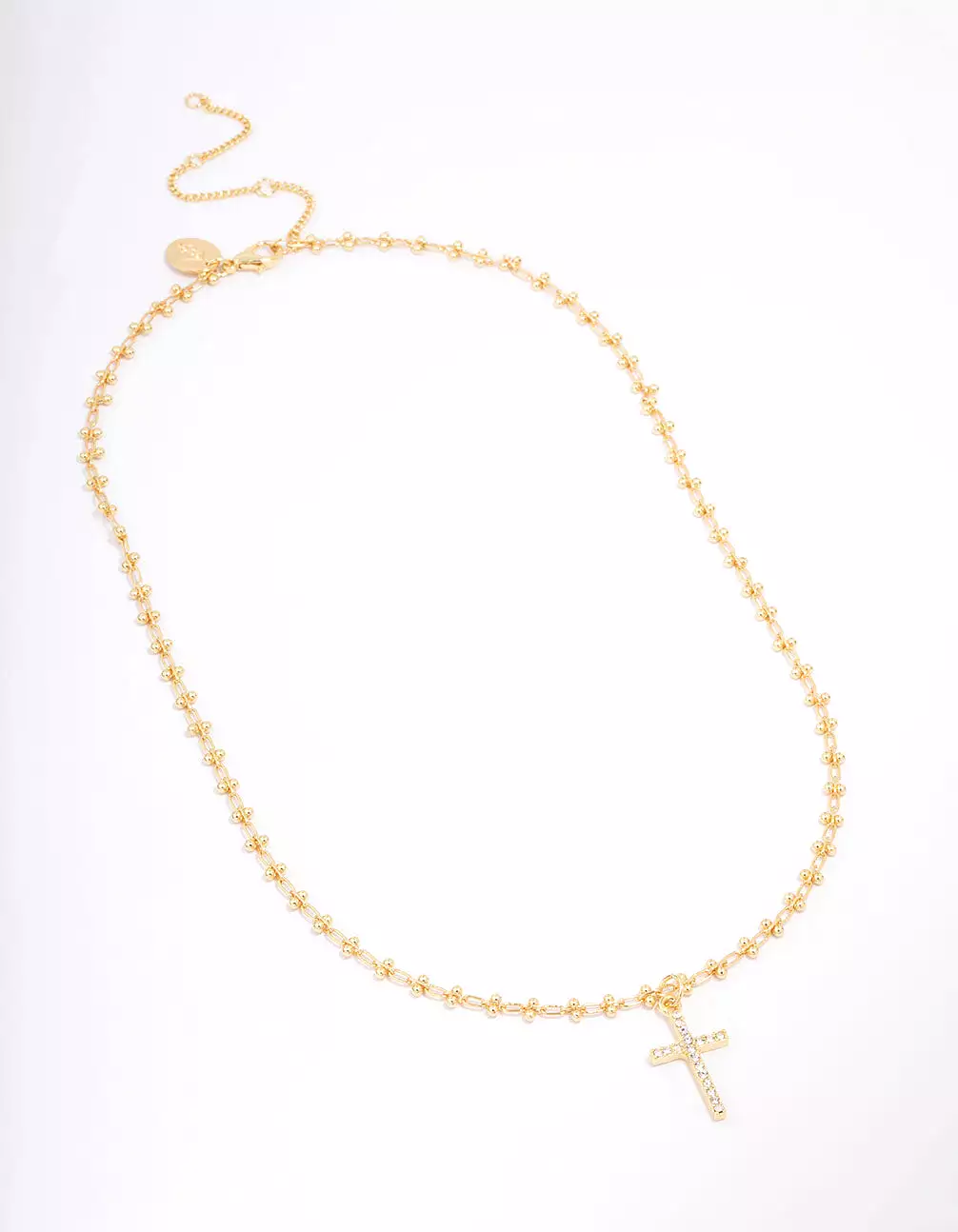 Gold Plated Diamante Cross Ball Link Pendant Necklace