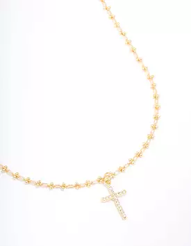 Gold Plated Diamante Cross Ball Link Pendant Necklace